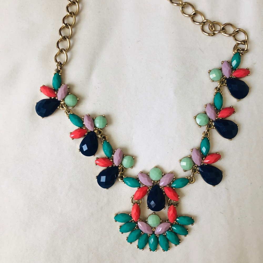 J. Crew Statement Necklace Jewel Tones Gold Chain